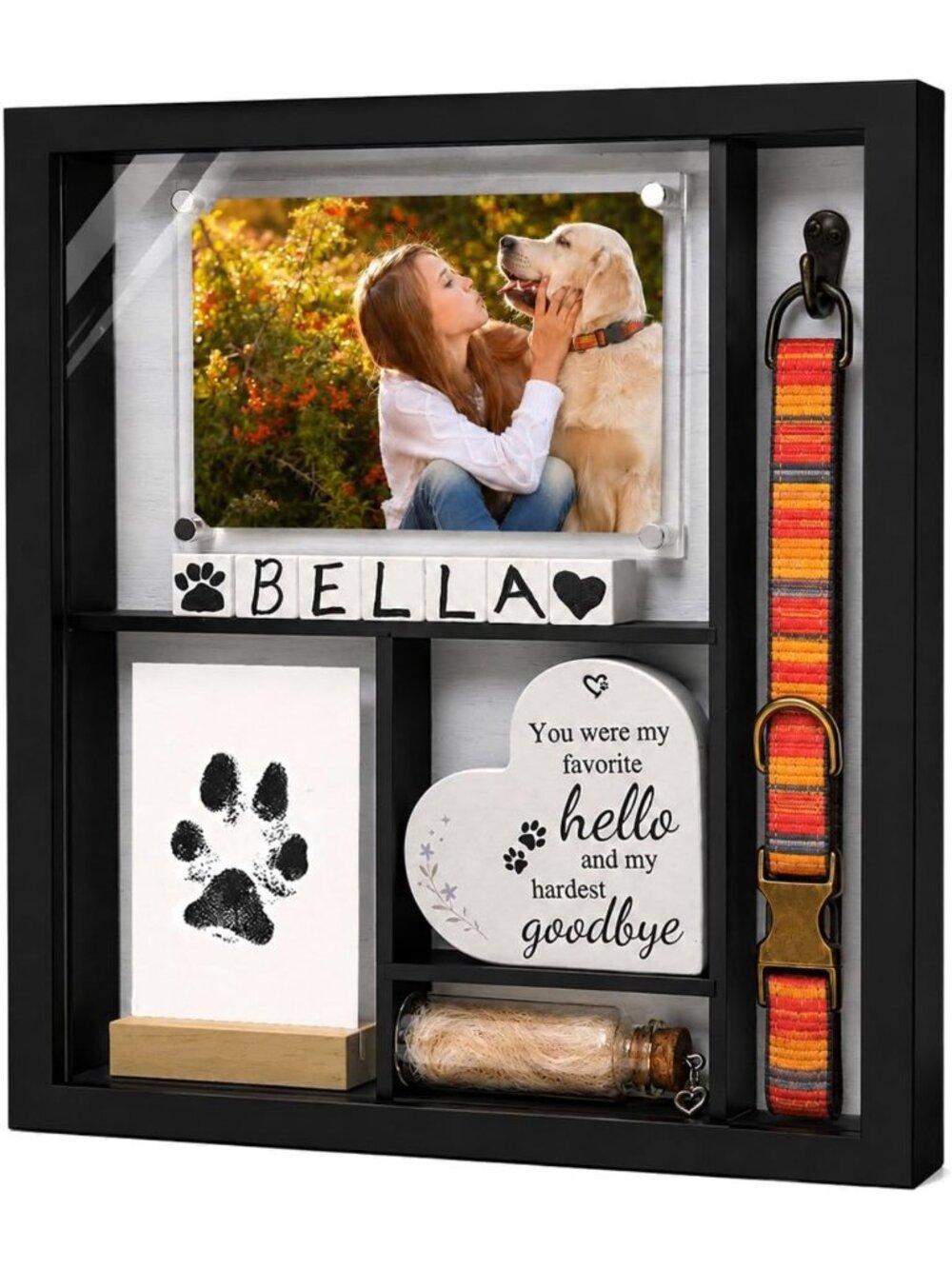 Pet Memorial Shadow Box Frame with Paw Print Kit - 11x12 Keepsake Display
